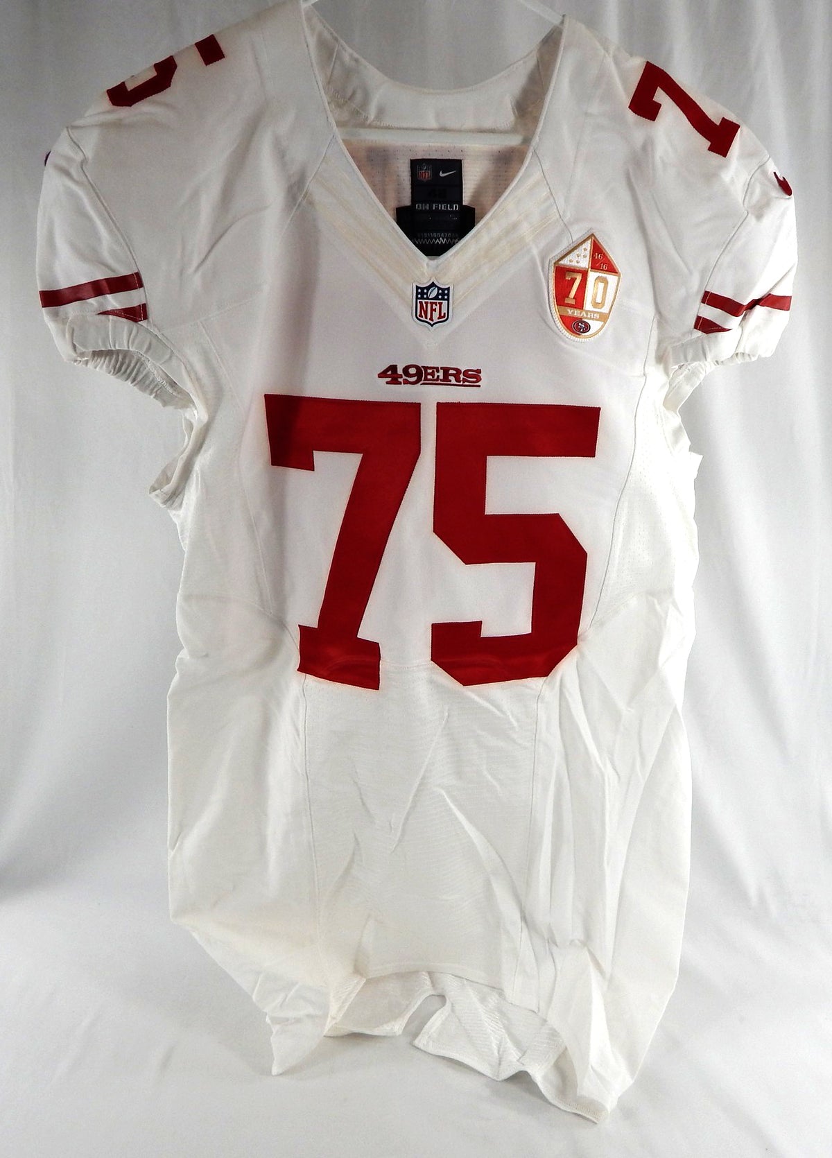 2016 San Francisco 49ers Alex Balducci #75 Game Issued White Jersey 70th P 48 1