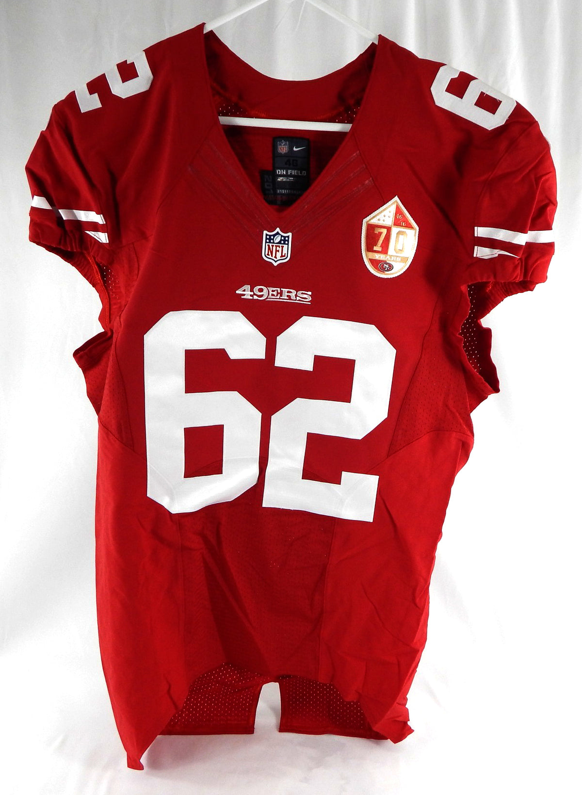 2016 San Francisco 49ers Andrew Gardner #62 Game Issued Red Jersey 70 P 46 917