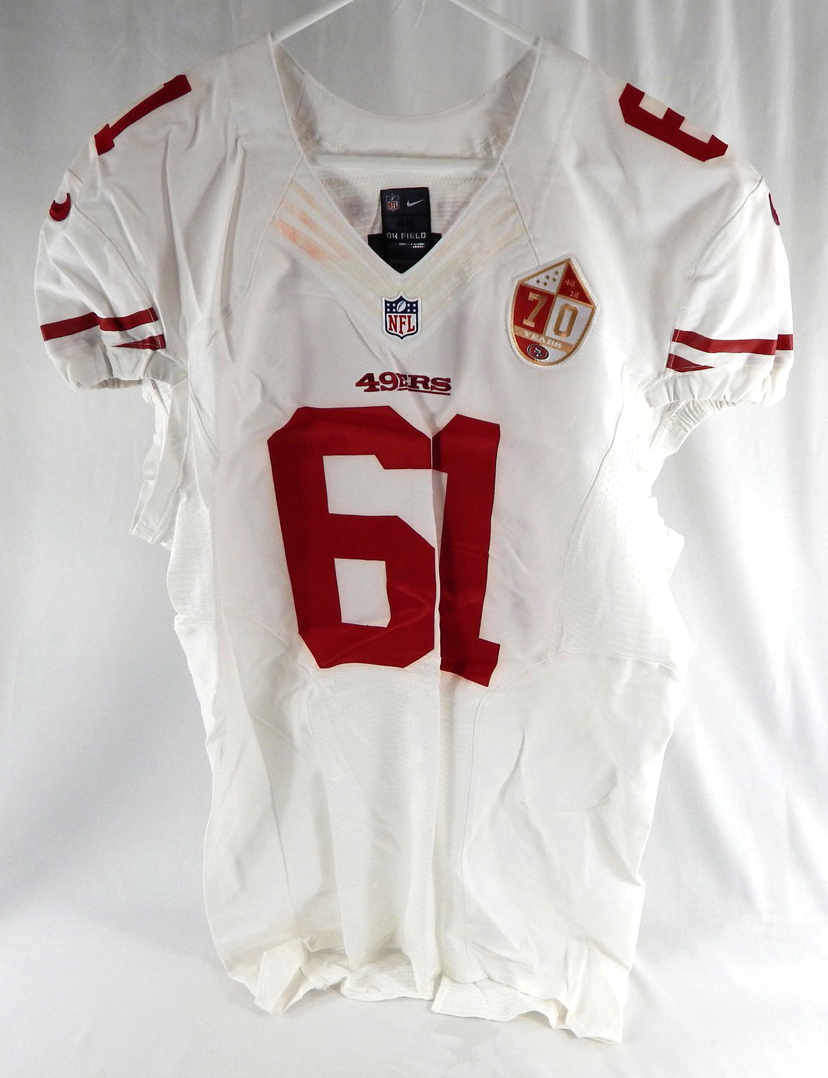 2016 San Francisco 49ers Andrew Tiller #61 Game Issued White Jersey 70 P 48 919
