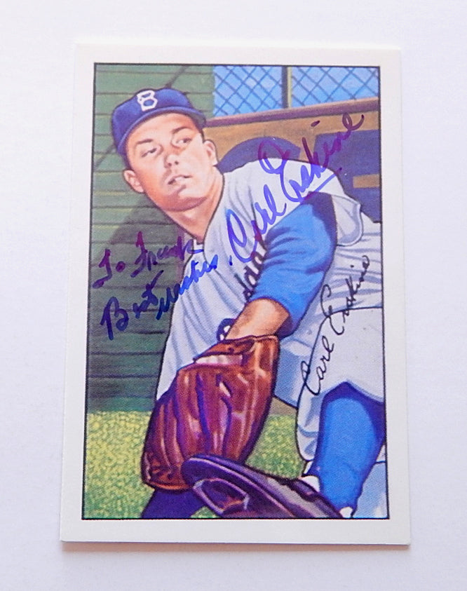 1952 Bowman Reprint Carl Erskine #70 Signed Card Dodgers Auto Autograph