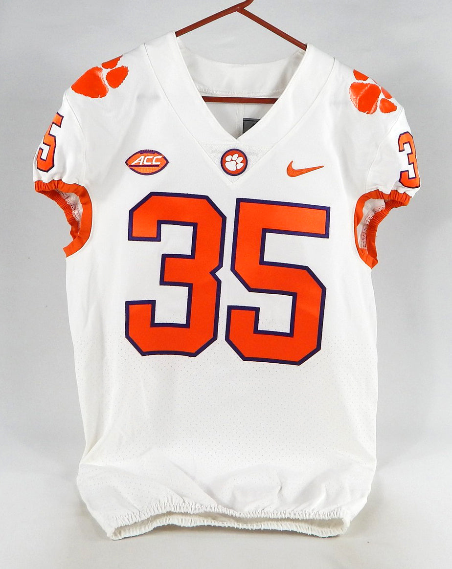 2018-22 Clemson Tigers #35 Game Issued White Jersey Nameplate Removed 42 617