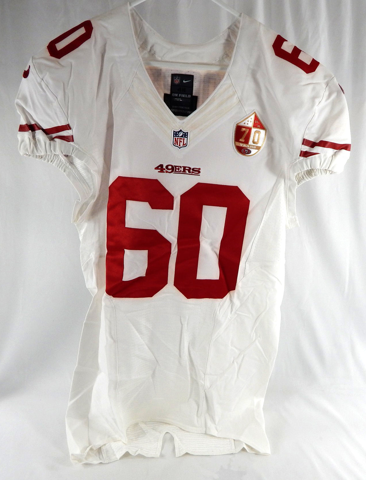 2016 San Francisco 49ers Fahn Cooper #60 Game Issued White Jersey 70th P 48 2