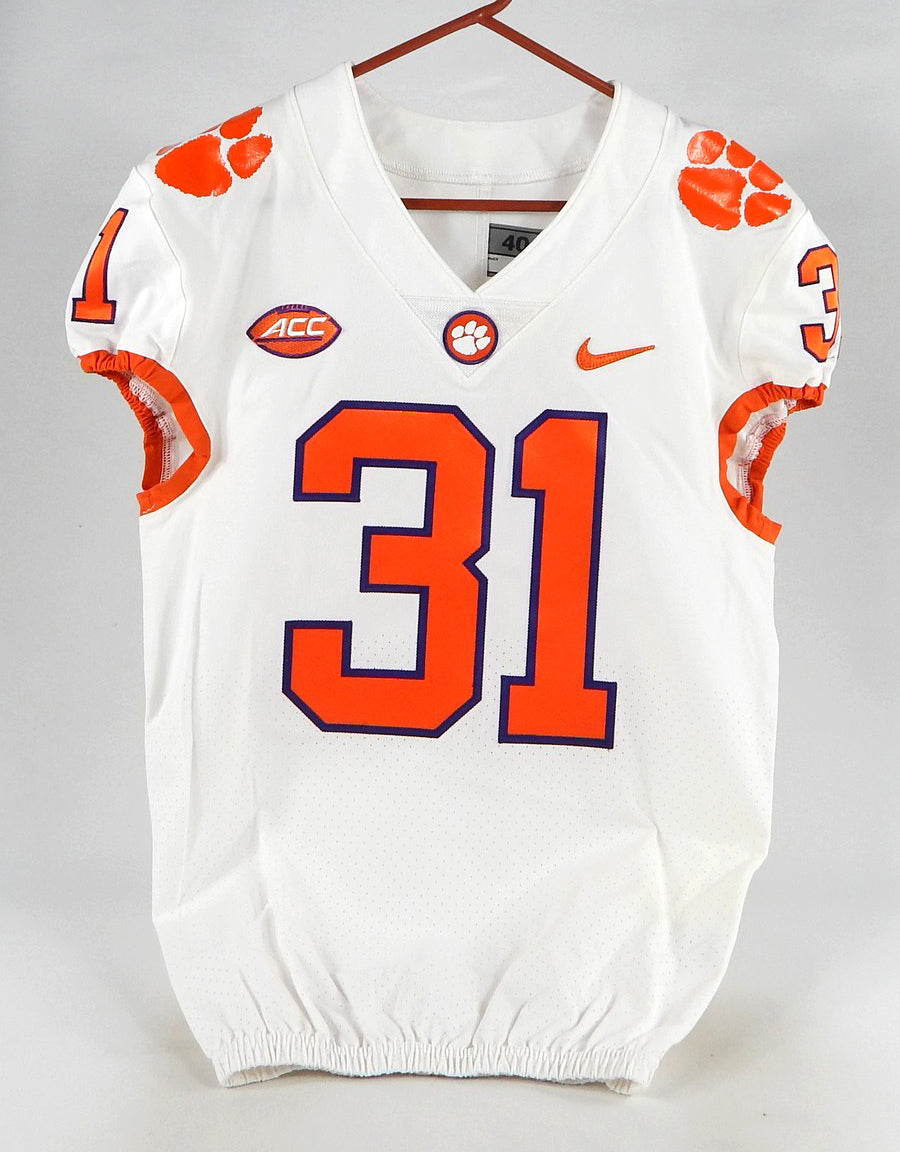 2018-22 Clemson Tigers #31 Game Used White Jersey Nameplate Removed 40 DP77620