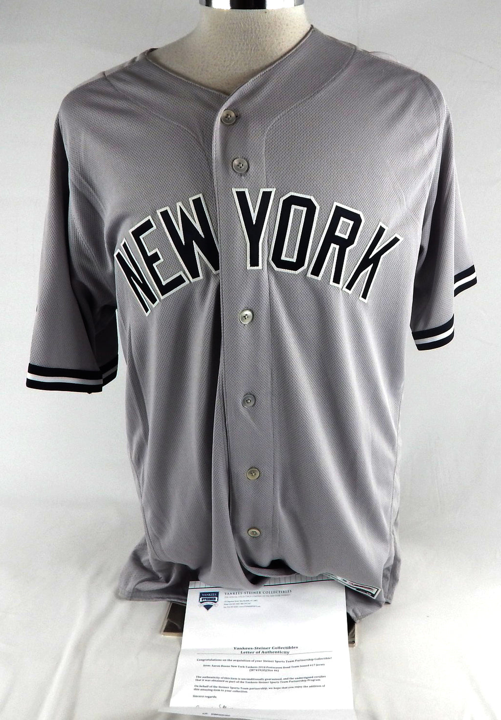 2017 New York Yankees Aaron Boone #17 Game Issued Grey Jersey Post Season P 97