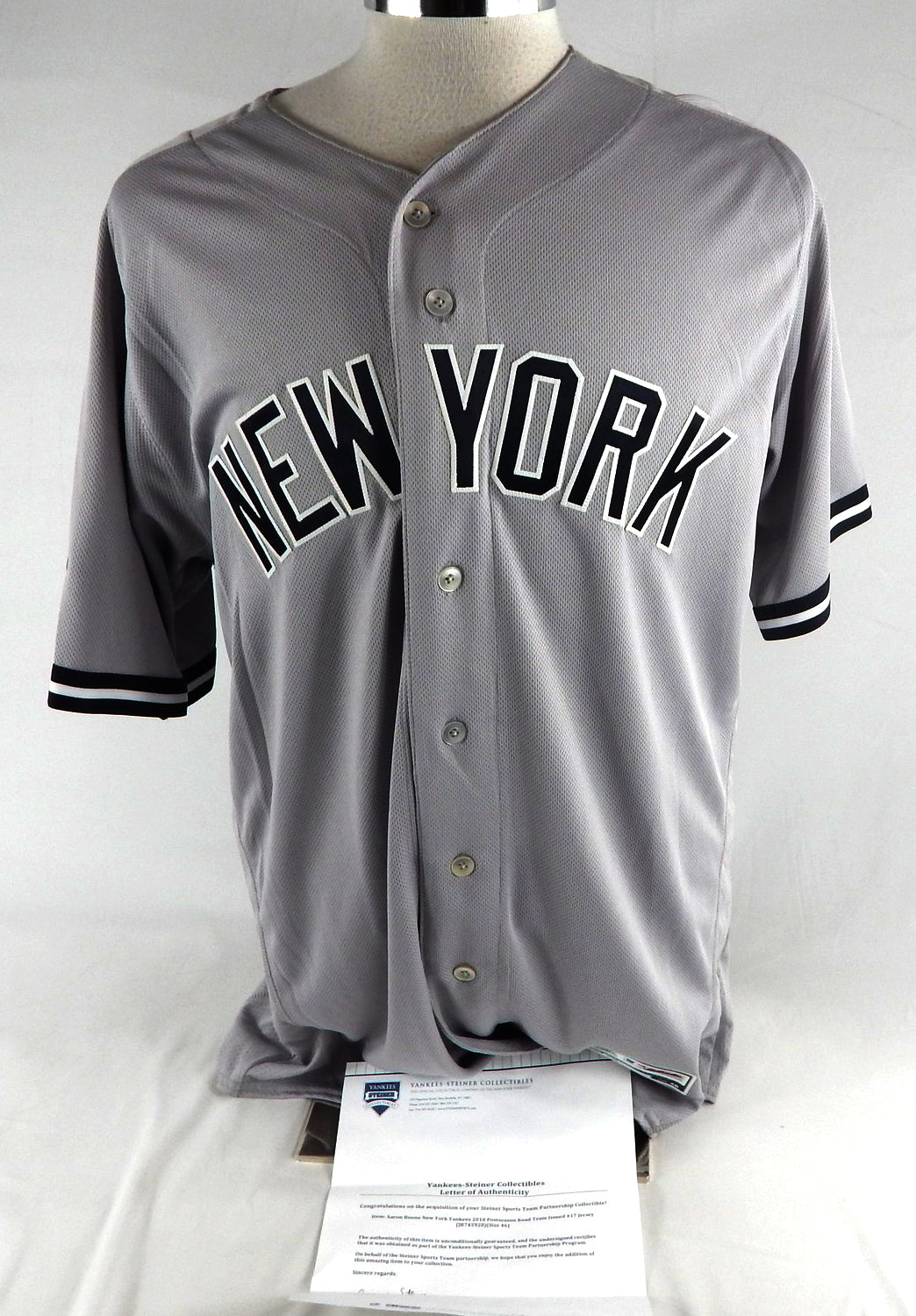 2017 New York Yankees Aaron Boone #17 Game Issued Grey Jersey Post Season P 97