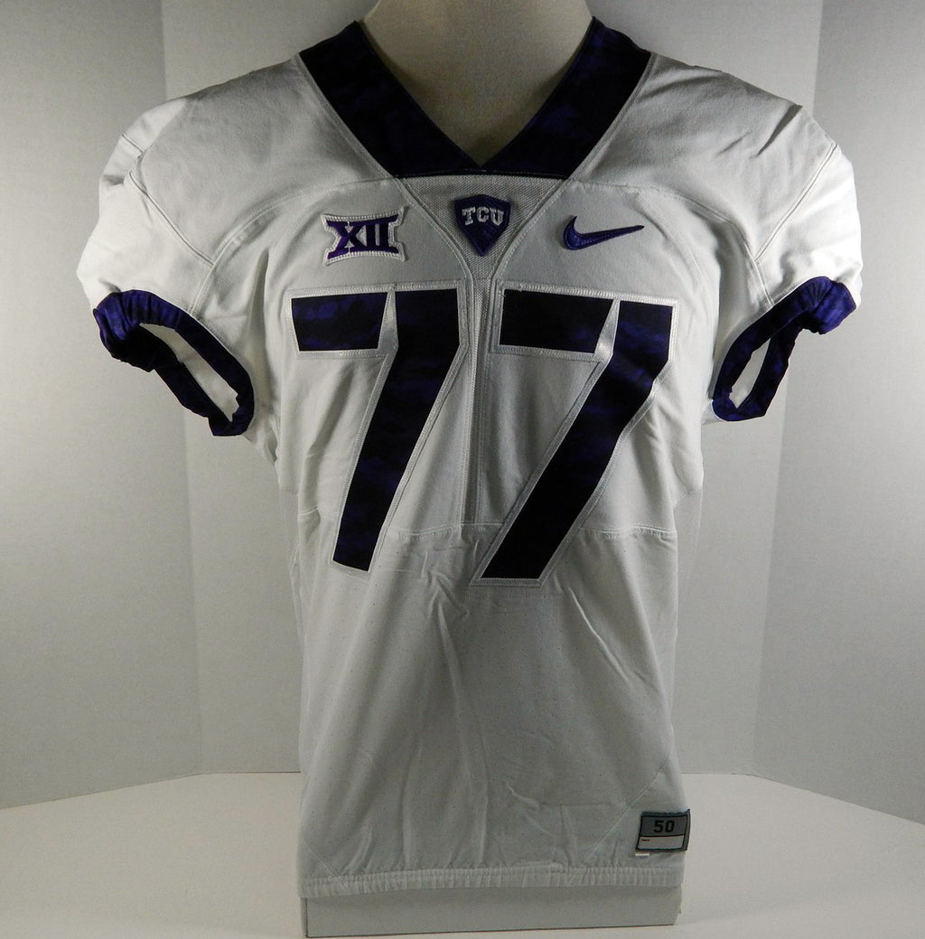 2015-18 Texas Christian Uni TCU Horned Frogs #77 Game Issued White FB Jersey 77