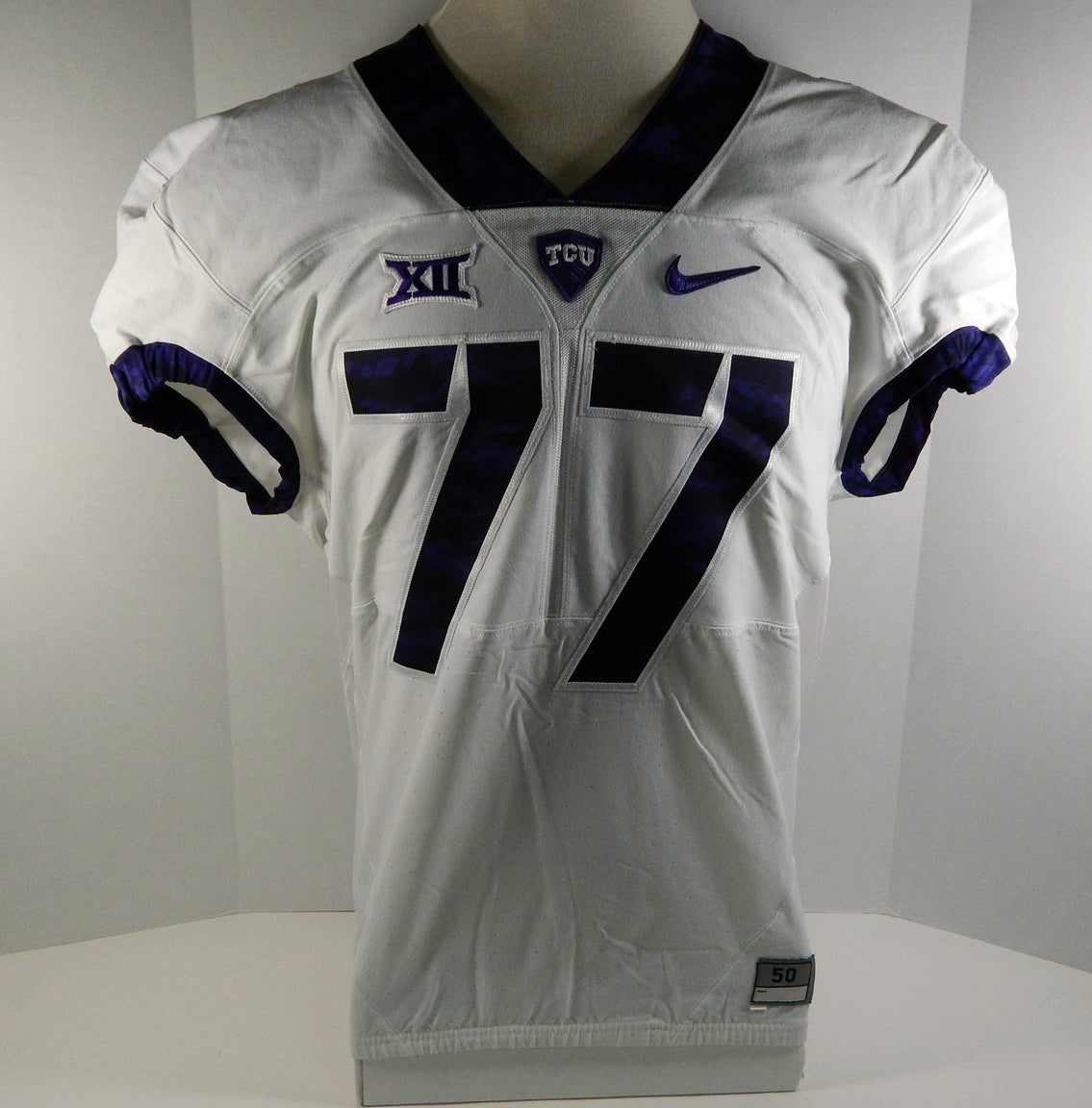 2015-18 Texas Christian Uni TCU Horned Frogs #77 Game Issued White FB Jersey 77