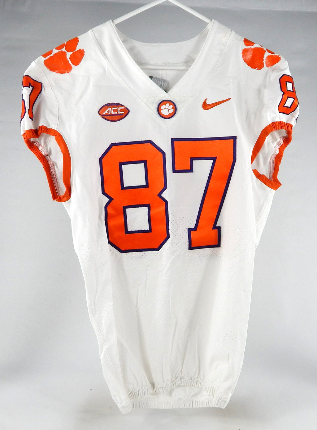 2018-22 Clemson Tigers #87 Game Used White Jersey Nameplate Removed 42 DP77625