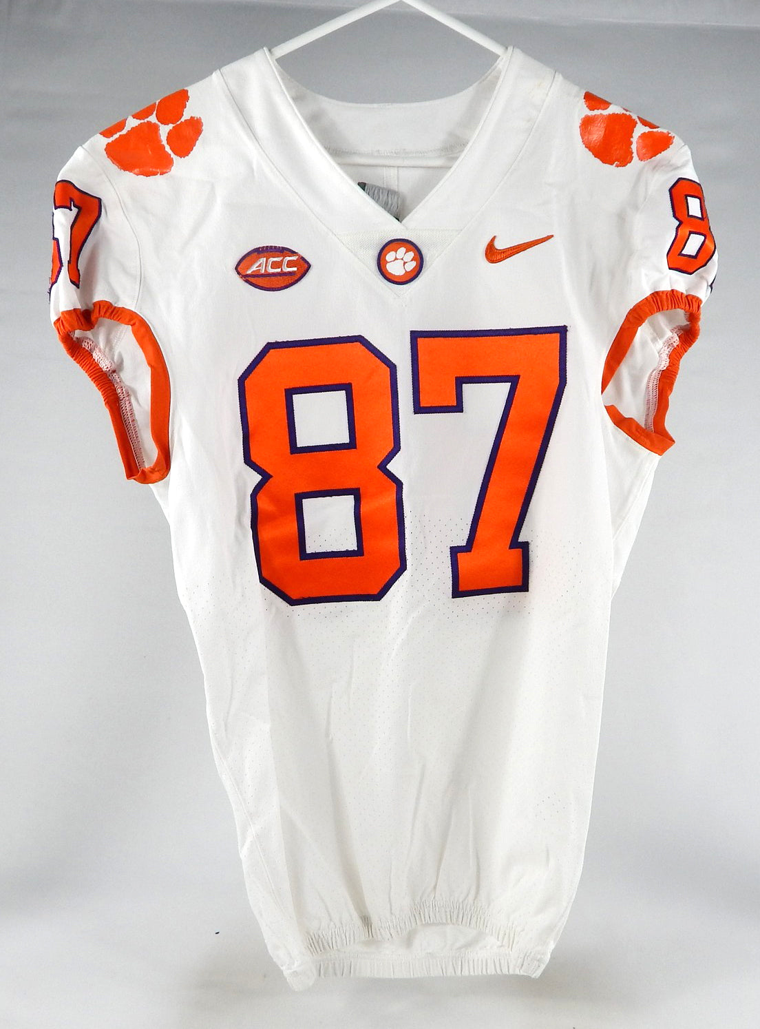 2018-22 Clemson Tigers #87 Game Used White Jersey Nameplate Removed 42 DP77625
