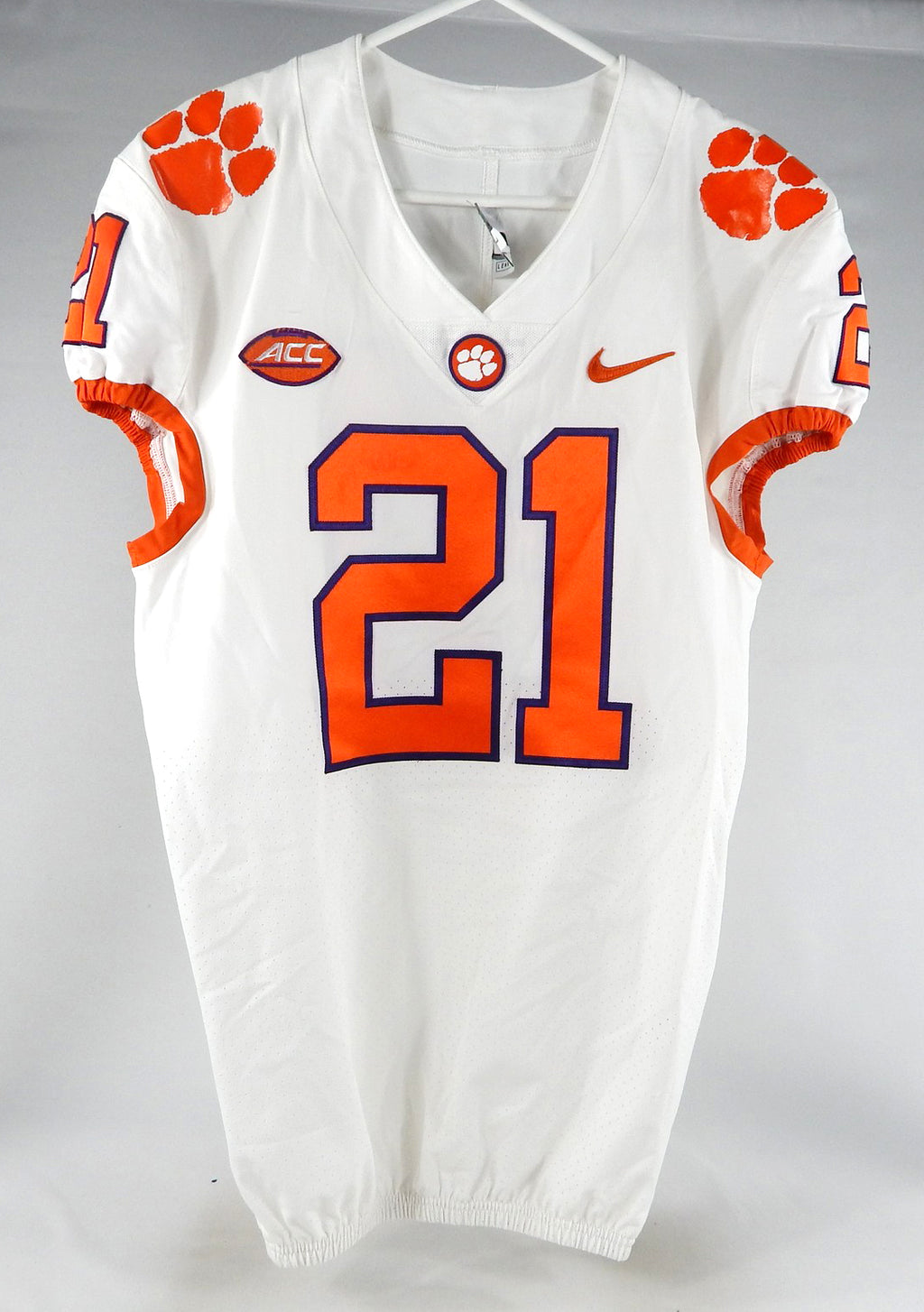 2018-22 Clemson Tigers #21 Game Used White Jersey Nameplate Removed 42 DP77627