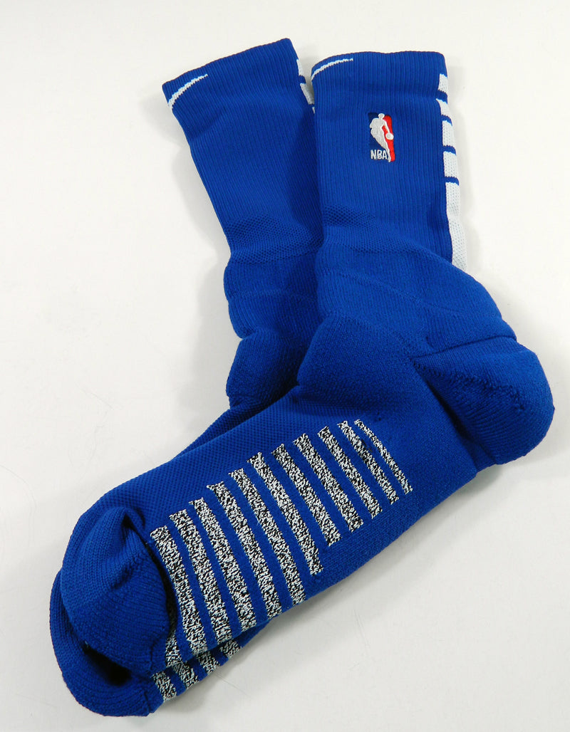 1-Pair Detroit Pistons Game Issued Nike Blue w/ White Mid Calf Crew Socks L New