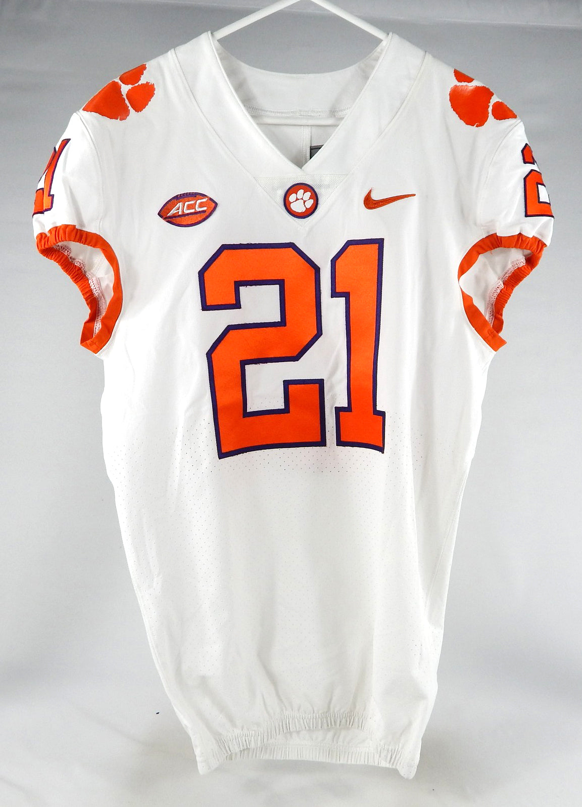 2018-22 Clemson Tigers #21 Game Used White Jersey Nameplate Removed 42 DP77630