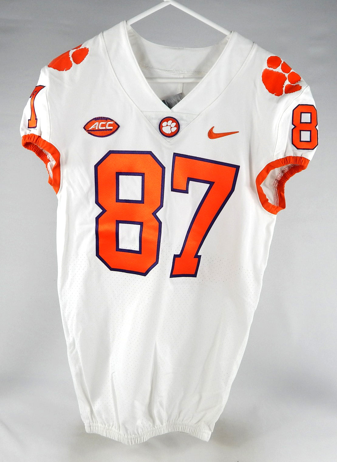 2018-22 Clemson Tigers #87 Game Used White Jersey Nameplate Removed 42 633