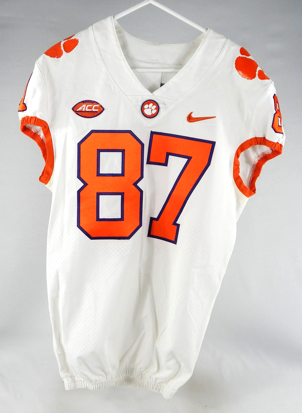 2018-22 Clemson Tigers #87 Game Used White Jersey Nameplate Removed 42 DP77635