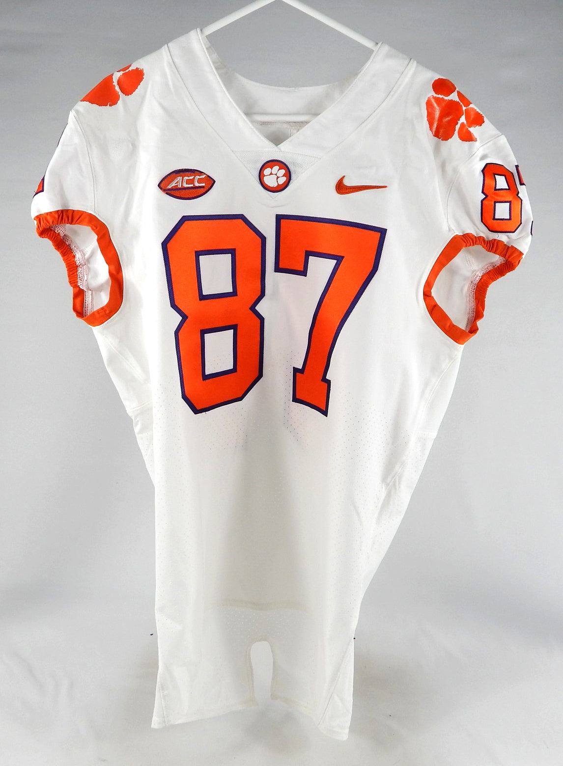 2018-22 Clemson Tigers #87 Game Used White Jersey Nameplate Removed 44 636