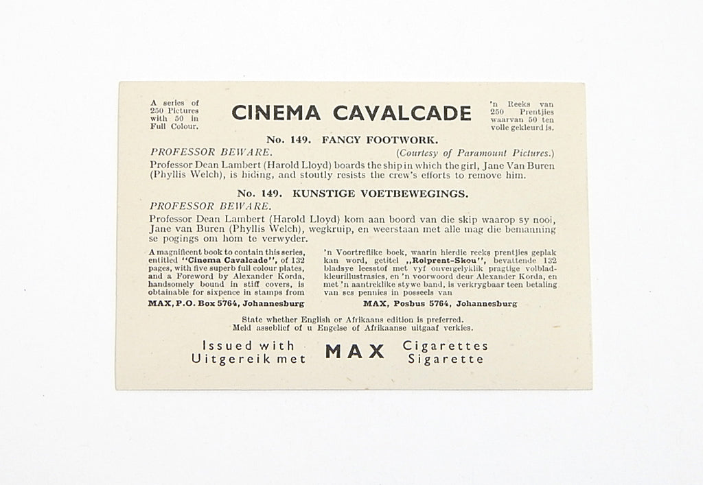 1940 A&M Wix Cinema Cavalcade Harold Lloyd / Phyllis Welch Card Pic2