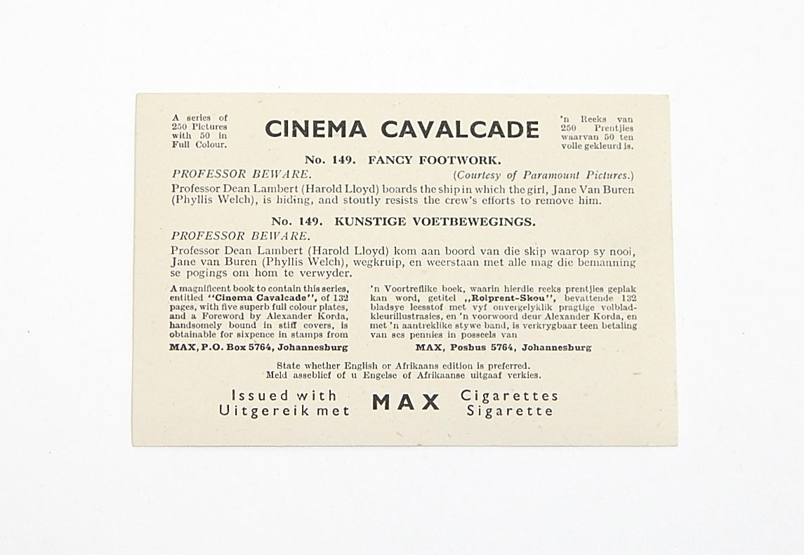 1940 A&M Wix Cinema Cavalcade Harold Lloyd / Phyllis Welch Card Pic2