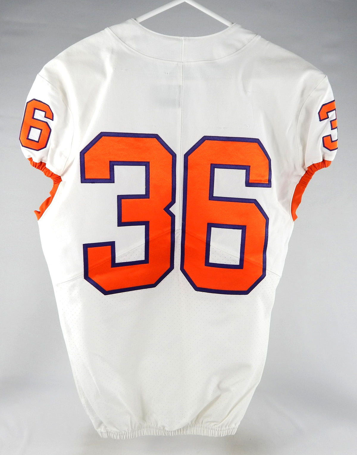 2018-22 Clemson Tigers #36 Game Used White Jersey Nameplate Removed 42 645 Pic2