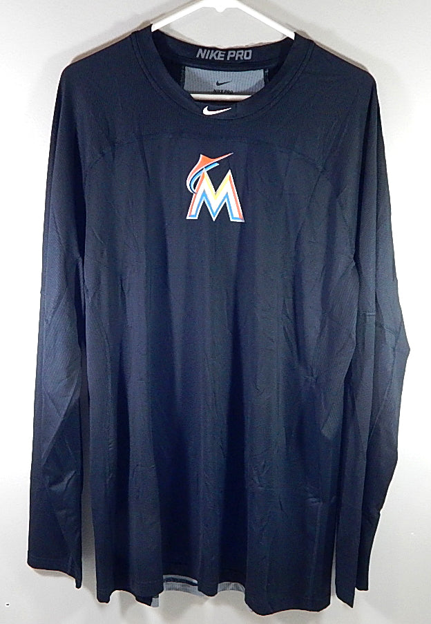 Miami Marlins Fishscale Nike Pro Team Issued LS Athletic Shirt Black New XXL