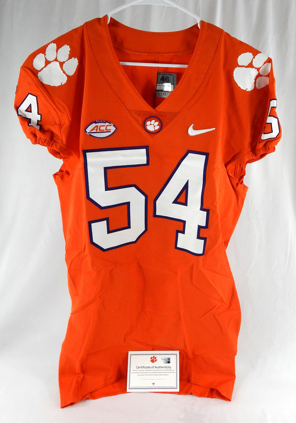 2017-22 Clemson Tigers #54 Game Issued Pos Used Orange Jersey Football NP R 46 3