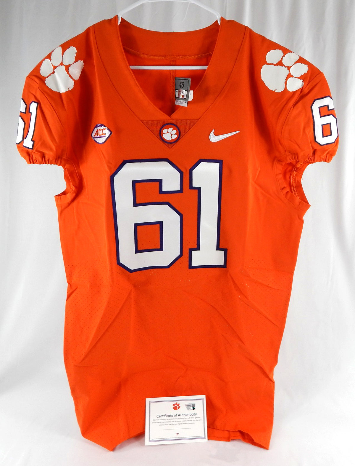 2017-22 Clemson Tigers #61 Game Issued Pos Used Orange Jersey Football NP R 46 4