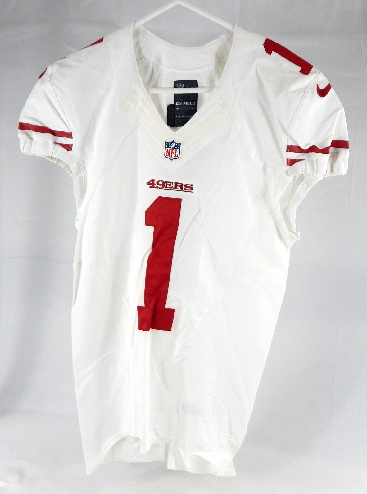 2014 San Francisco 49ers Josh Johnson #1 Game Issued White Jersey 40 346