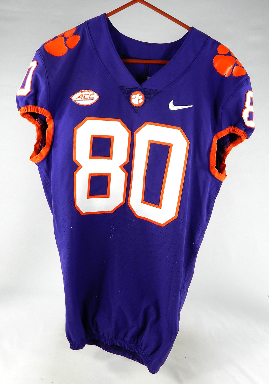 2018-22 Clemson Tigers #80 Game Issued Purple Jersey Name Plate Removed 42 77667