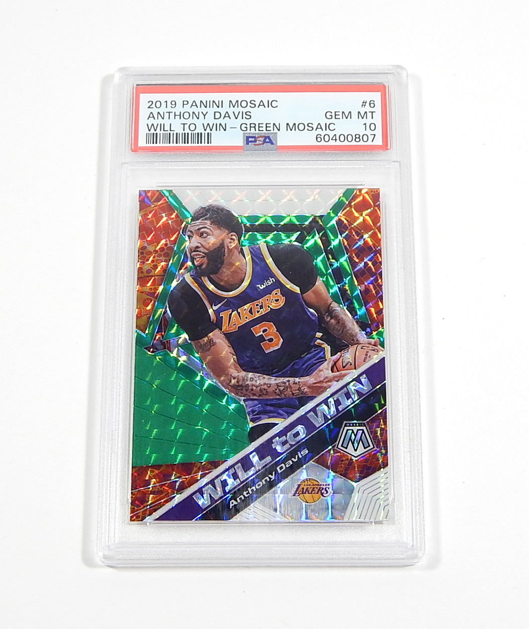2019-20 Panini Mosaic Will To Win Green Mosaic Prizm Anthony Davis #6 PSA 10