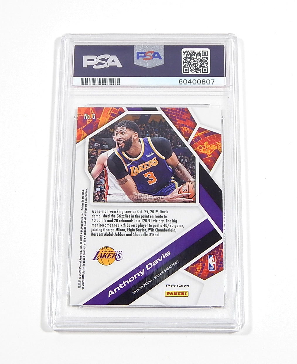 2019-20 Panini Mosaic Will To Win Green Mosaic Prizm Anthony Davis #6 PSA 10 Pic2