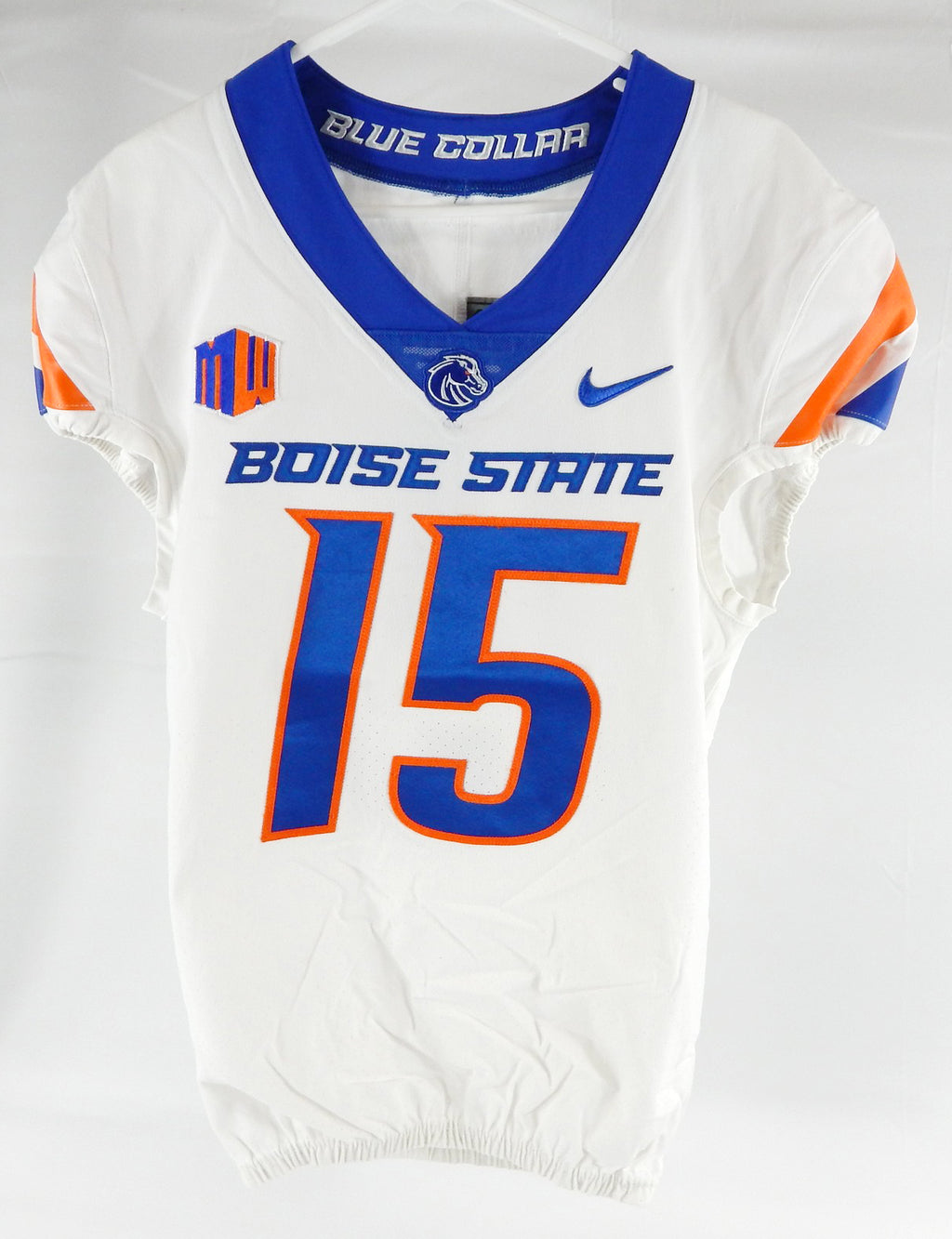 2021 Boise State Broncos  #15 Game Used White Jersey Football NP Rem 42 08