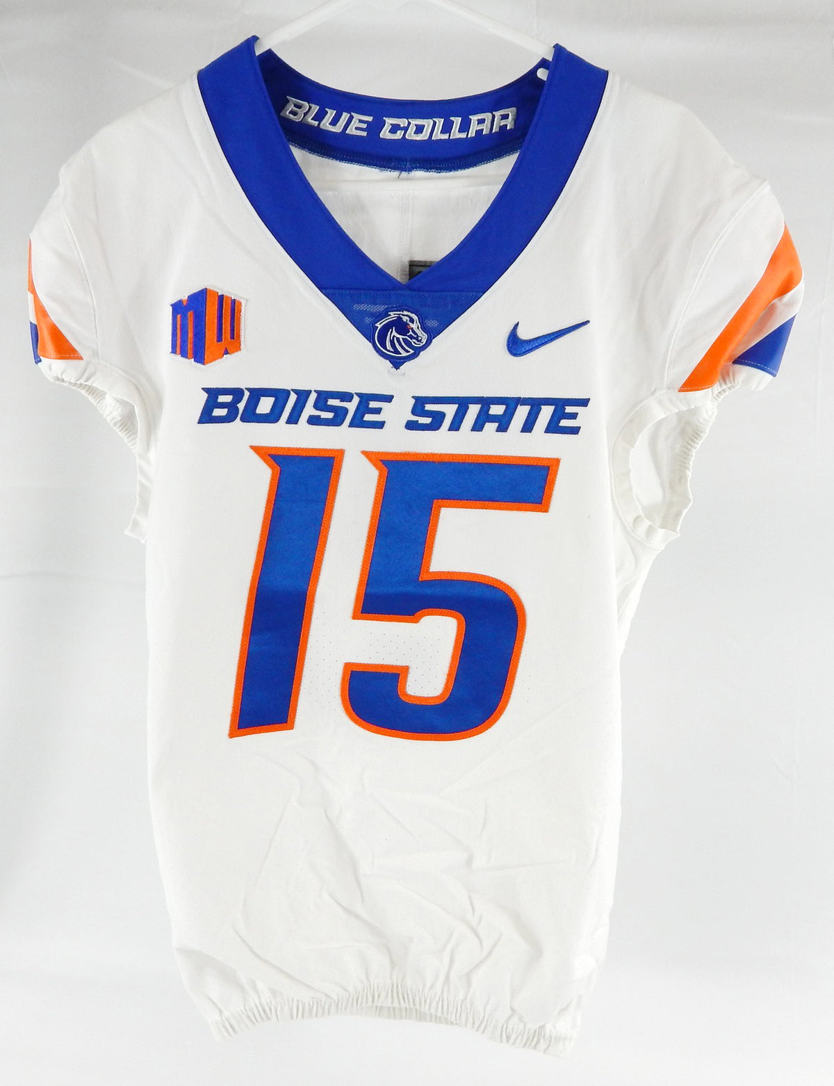 2021 Boise State Broncos  #15 Game Used White Jersey Football NP Rem 42 08