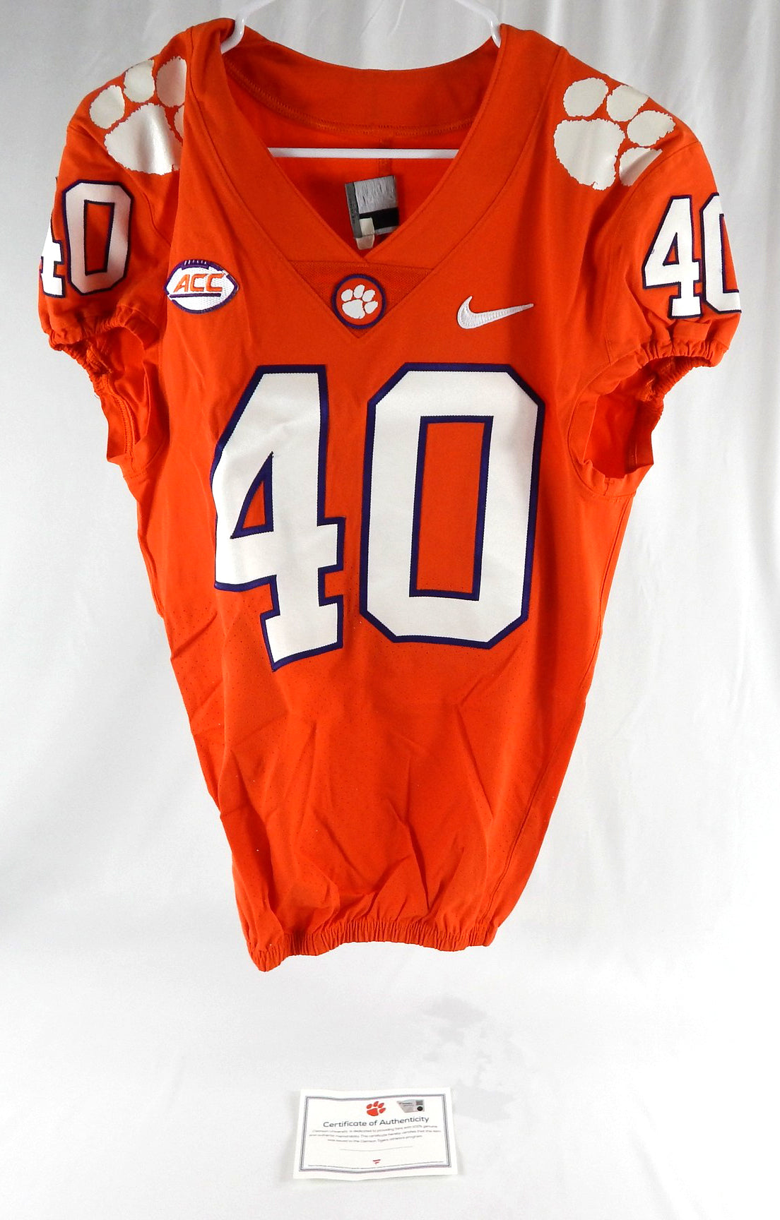 2017-22 Clemson Tigers #40 Game Used Orange Jersey Football NP Rem 38 DP111299