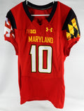2013 Maryland Terrapins #10 Game Used Red Jersey Football NP Rem 42 104