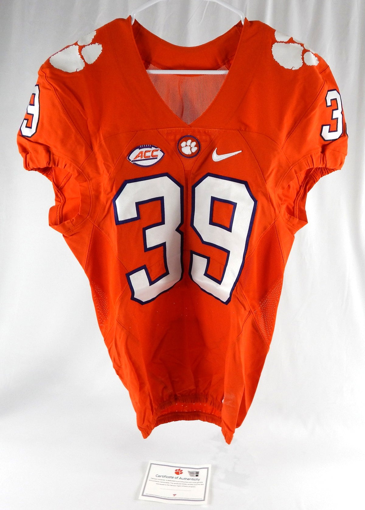 2016 Clemson Tigers #39 Game Used Orange Jersey Football NP Rem 40 DP111302