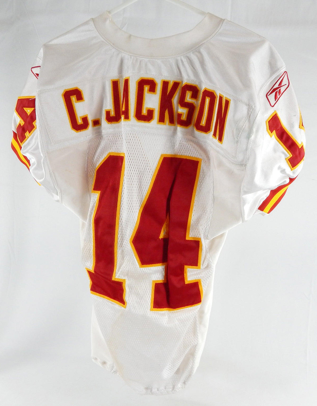 2002 Kansas City Chiefs C.Jackson #14 Game Used White Jersey 44 163 Pic2
