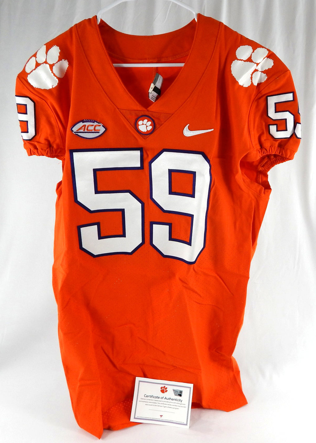 2017-22 Clemson Tigers #59 Game Used Orange Jersey Football NP Rem 46 304