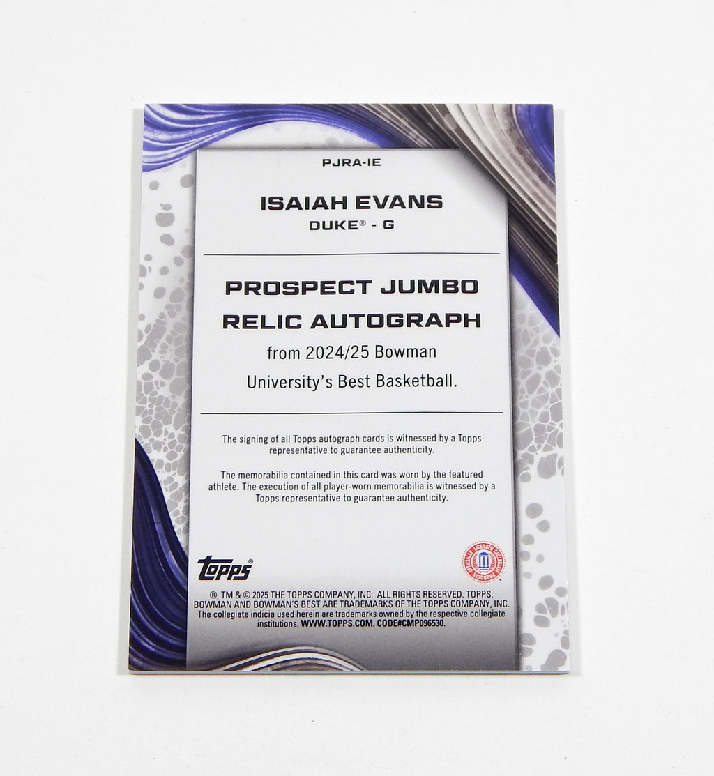 2024-25 Bowman University Best Prospect Jumbo Relic Auto Orange Isaiah Evans /25 Pic2