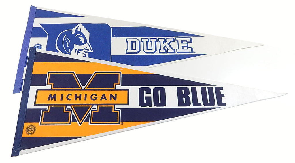 Lot of (2) 1990's NCAA Vintage Pennants Michigan Go Blue Duke Blue Devils