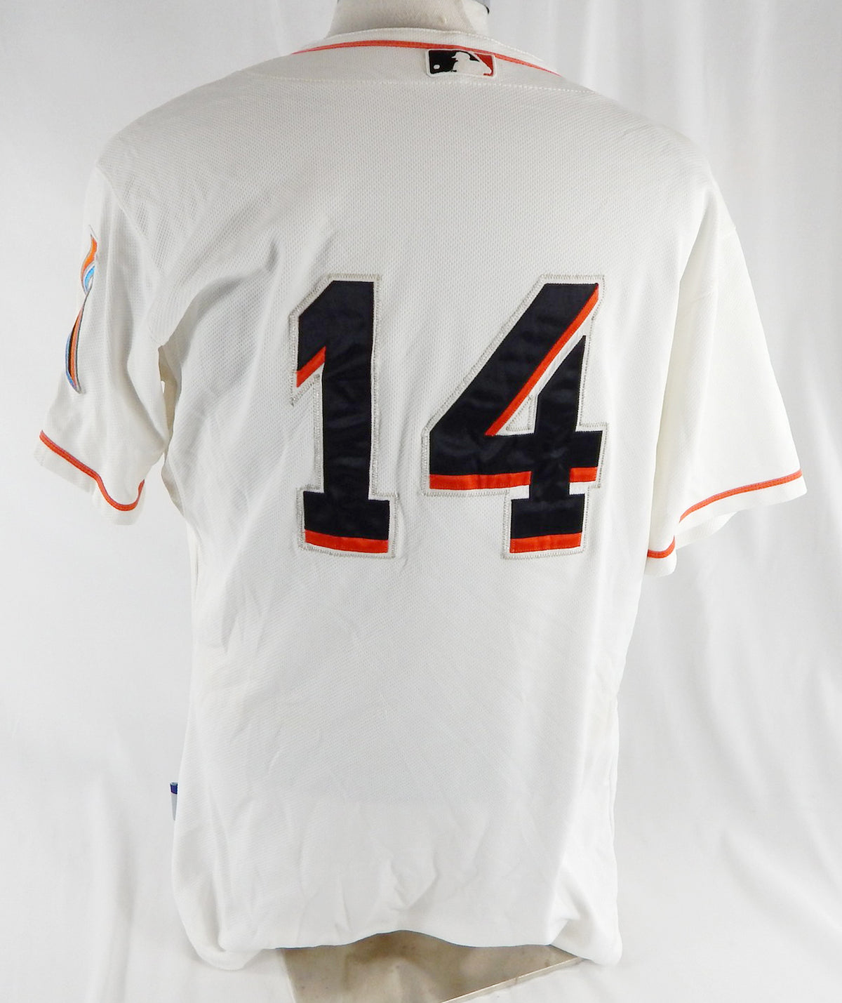 2012-18 Miami Marlins #14 Game Used White Jersey 44 980 Pic2