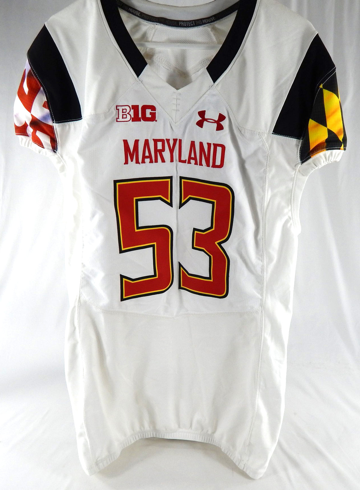 2017 Maryland Terrapins Quarvez Boulware #53 Game Used White Jersey 48 544
