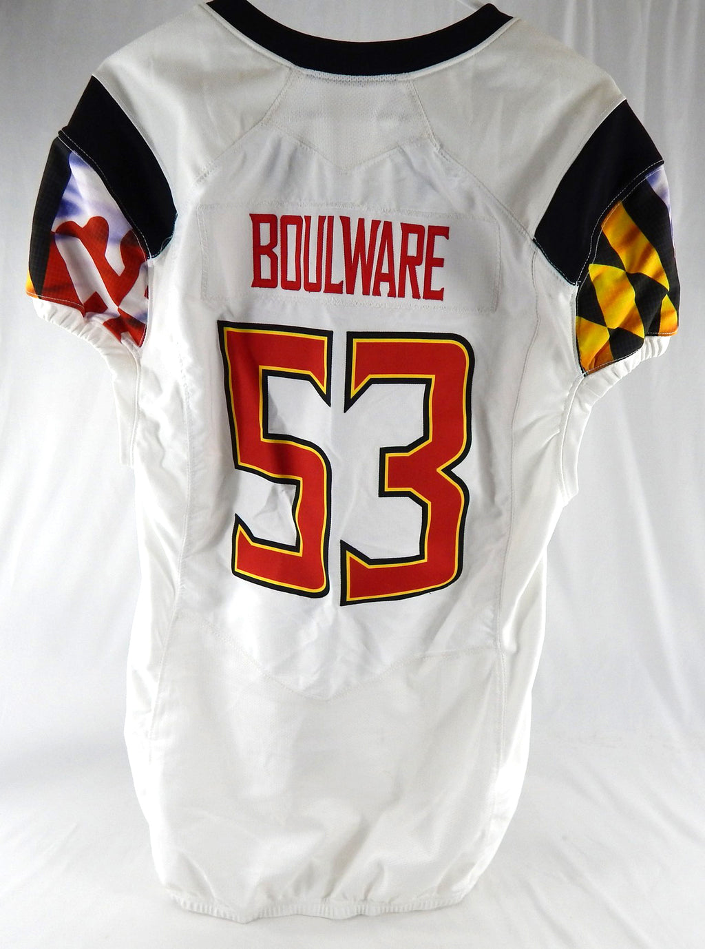 2017 Maryland Terrapins Quarvez Boulware #53 Game Used White Jersey 48 544 Pic2