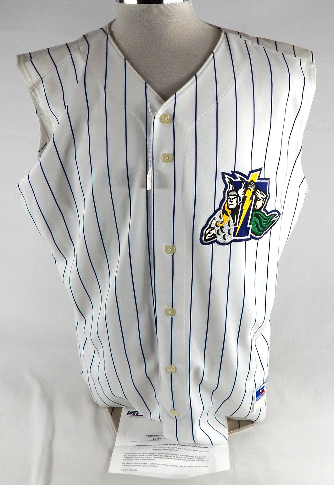 2005 Trenton Thunder Chase Wright #46 Game Used White Vest Jersey 48 156