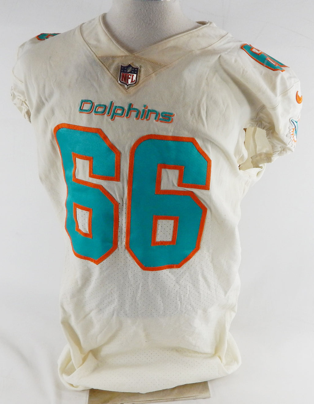 2018 Miami Dolphins Travis Swanson #66 Game Used White Jersey 46 218