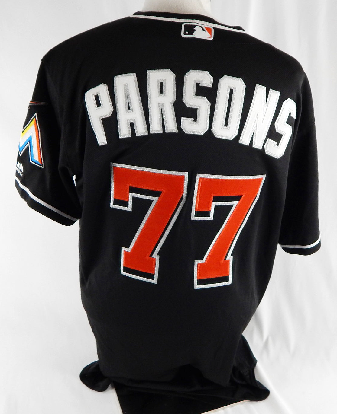 2012-18 Miami Marlins Montana Parsons #77 Game Used Black Jersey 46 994 Pic2