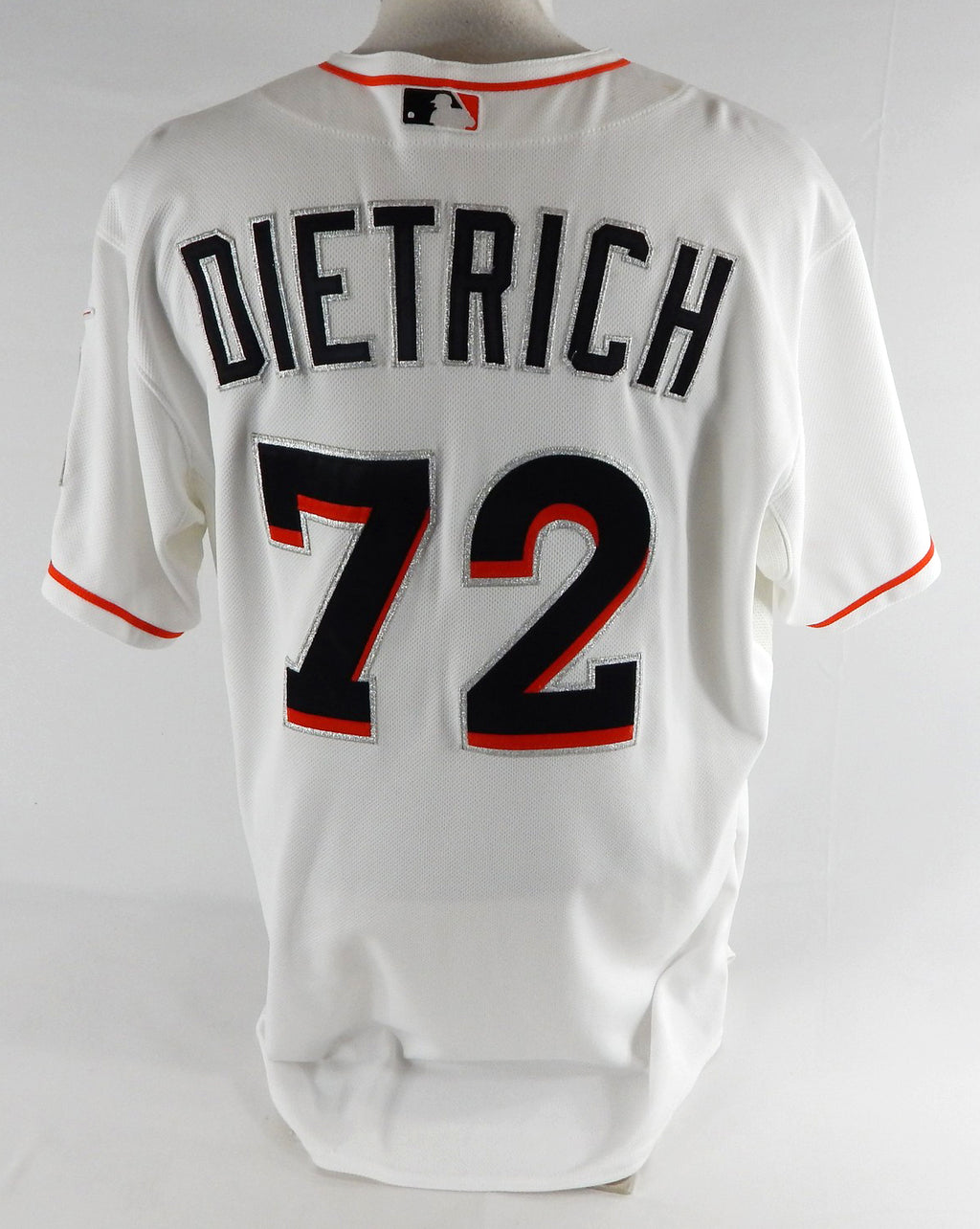 2013 Miami Marlins Derek Dietrich #72 Game Issued Pos Used White Jersey 48 518 Pic2