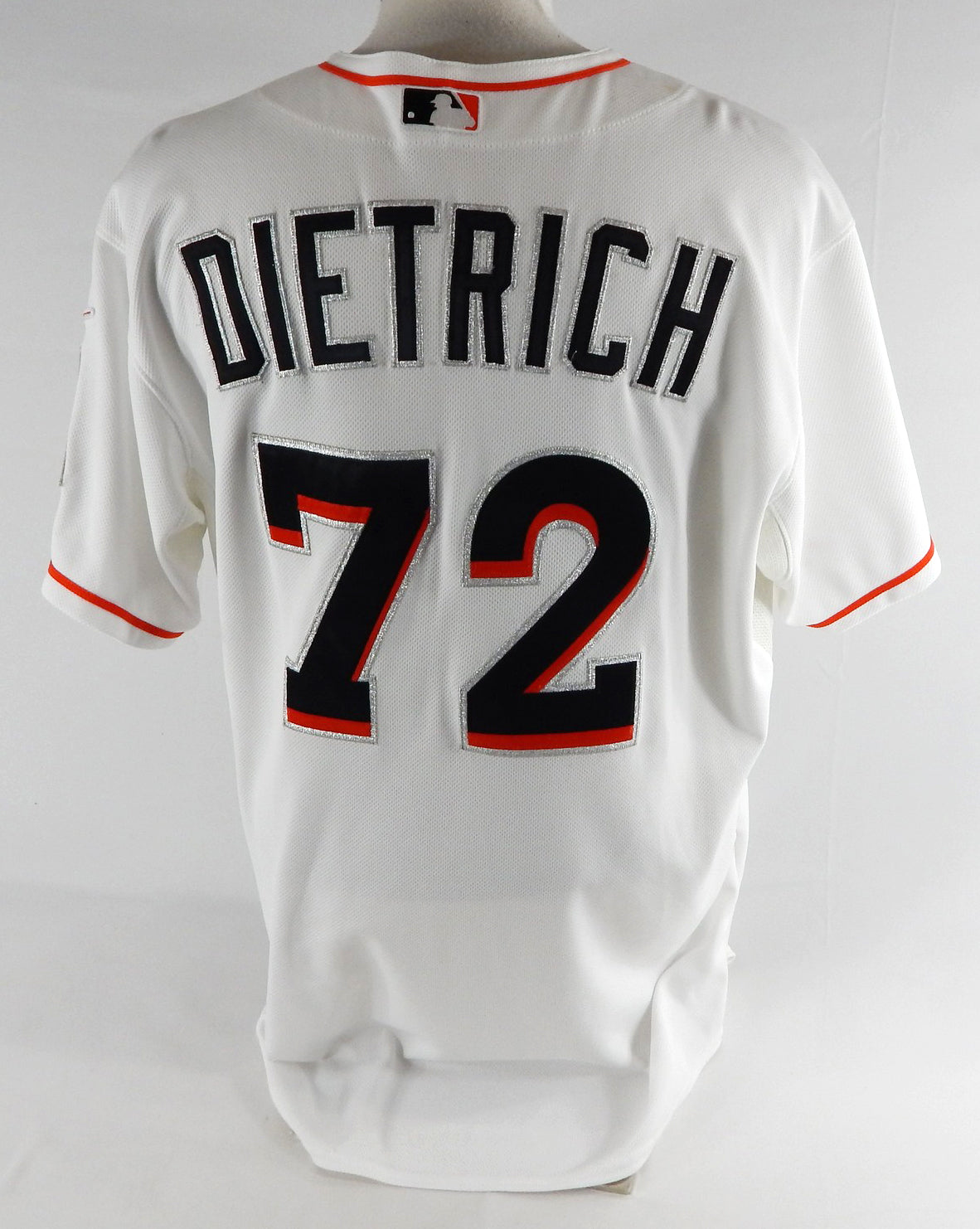 2013 Miami Marlins Derek Dietrich #72 Game Issued Pos Used White Jersey 48 518 Pic2