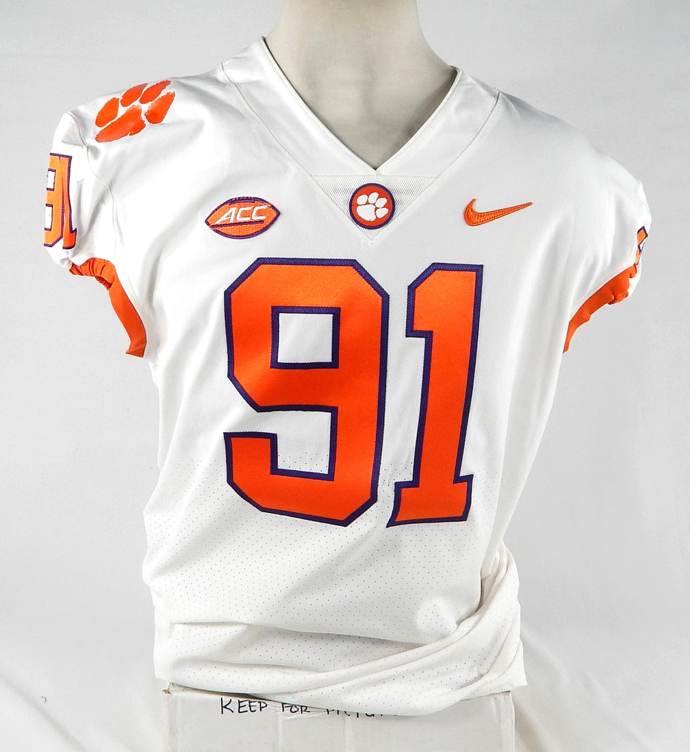 2018-22 Clemson Tigers #91 Game Issued White Jersey NP Rem 46 714