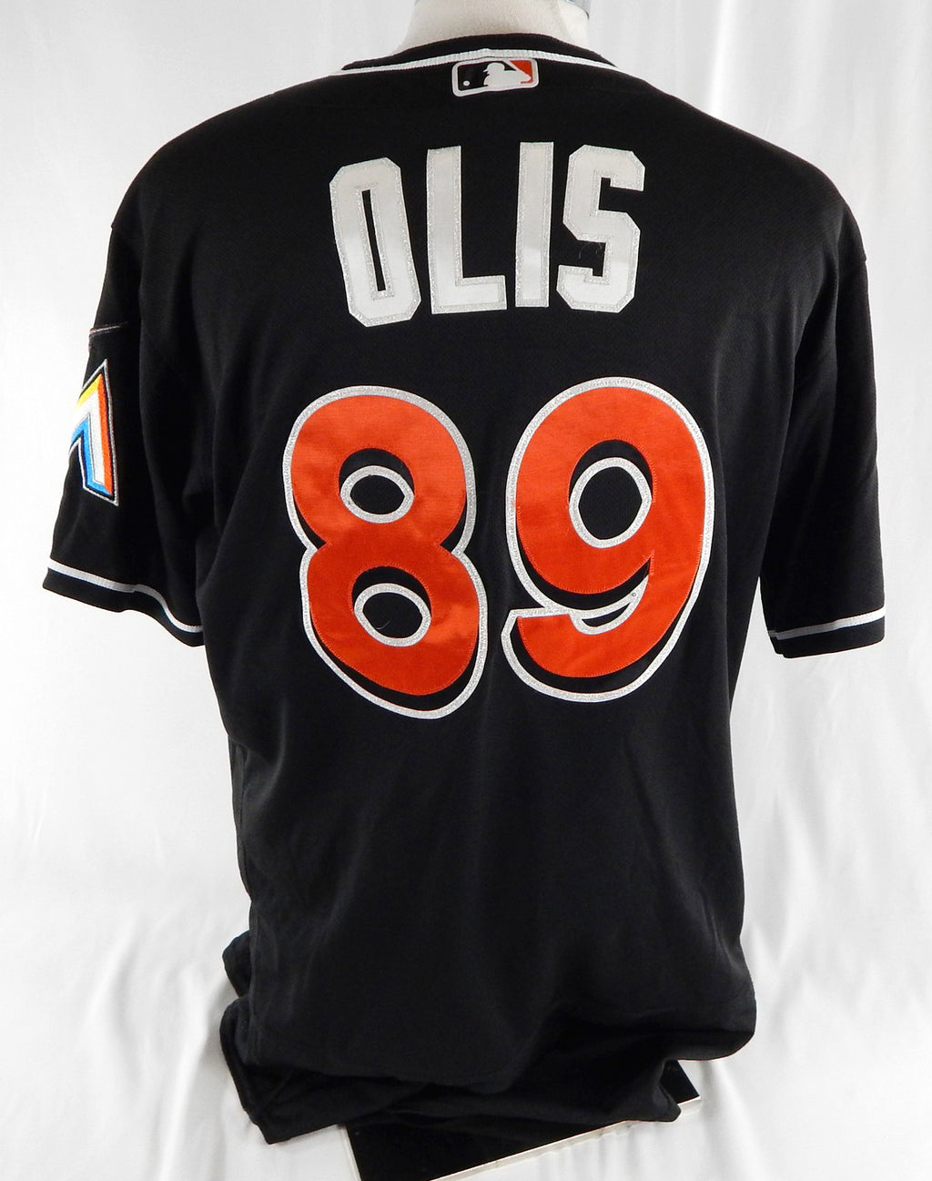 2012-18 Miami Marlins Walker Olis #89 Game Used Black Jersey 46 999 Pic2