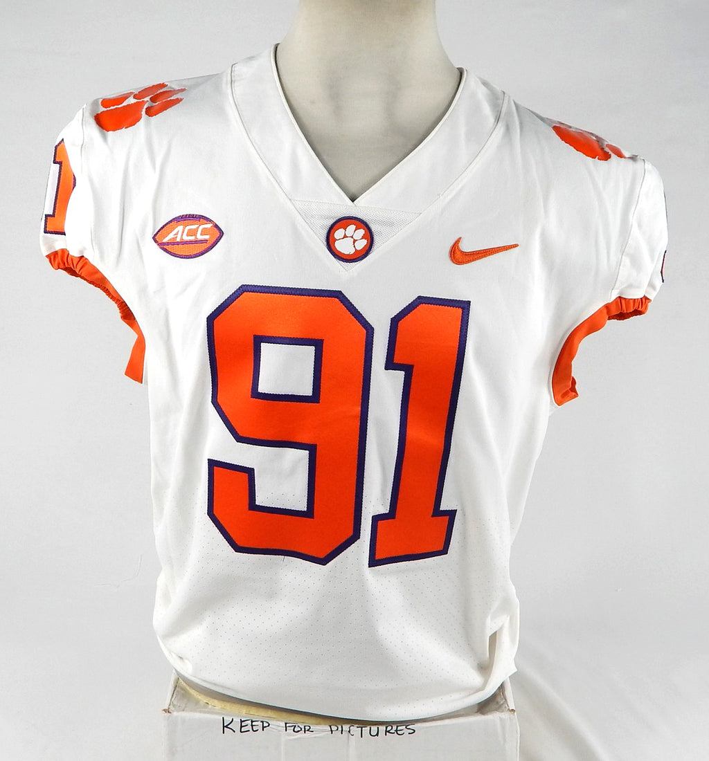 2018-22 Clemson Tigers #91 Game Issued White Jersey NP Rem 44 718