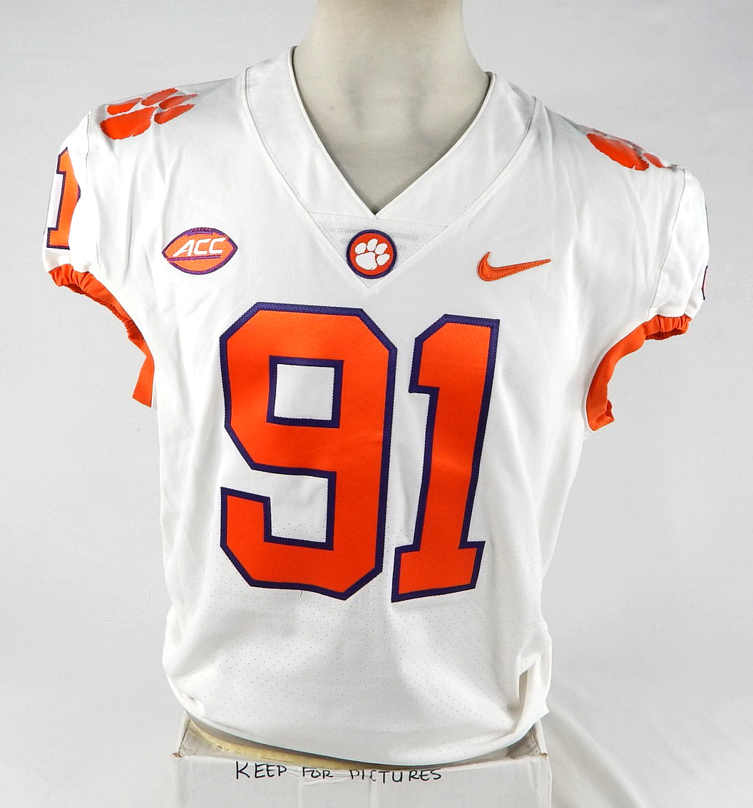 2018-22 Clemson Tigers #91 Game Issued White Jersey NP Rem 44 718